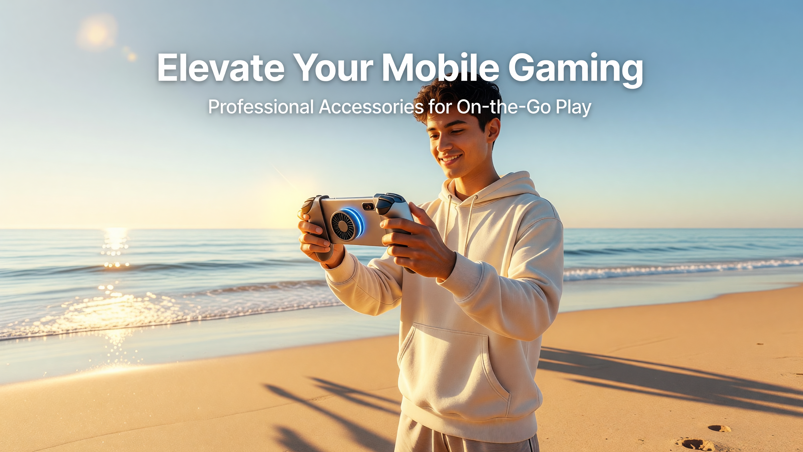Setup de jogo no celular com gamepad e cooling Sunny Horizon